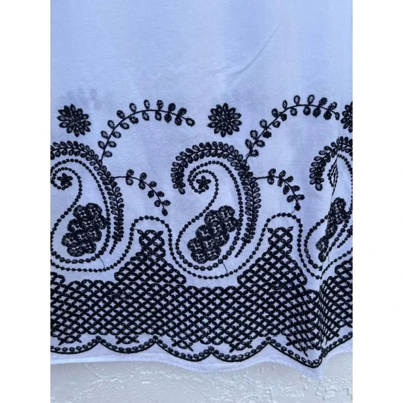 Michael Kors Womens Short Sleeve Cotton Embroidery Blouse Top White Black Sz S - Picture 3 of 8
